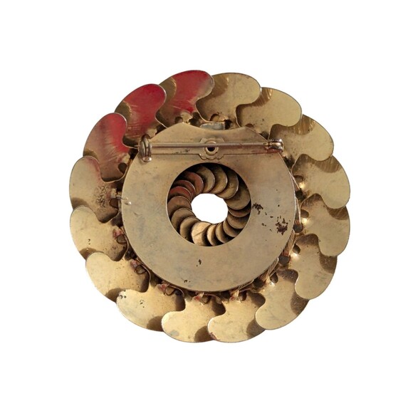Rare! VIintage Beautiful Round Circle Coin Gold Tone Metal Umbrella Pin Brooch - Picture 3 of 4